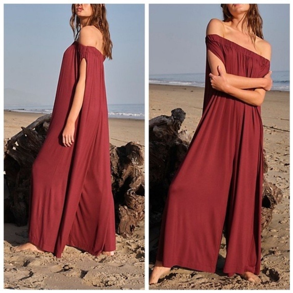 Free People Beach Mexicali Maxi Off-The-Shoulder Onesie Wide Leg Size Small